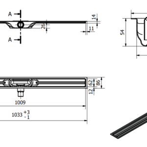 I-Drain One Abs Linear 54 Odpływ Liniowy + Ruszt Tile 100cm - IDABS4M010001x1