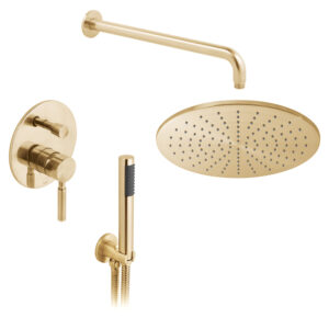 VADO Zestaw prysznicowy podtynkowy  z deszczownicą i słuchawką prysznicową złoto szczotkowane - IND-SS-ORI1-BRG