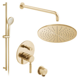 VADO Zestaw prysznicowy podtynkowy  z deszczownicą i słuchawką prysznicową złoto szczotkowane - IND-SS-ORI2-BRG