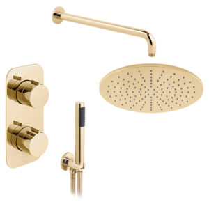 VADO Zestaw prysznicowy  termostatyczny  z deszczownicą 30cm i słuchawką prysznicową złoto polerowane - IND-SS-TAB1-BG