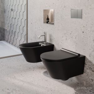 Catalano New Zero Toaleta WC 55x35 cm Newflush czarna satynowa + mocowania -1VS55NRNS